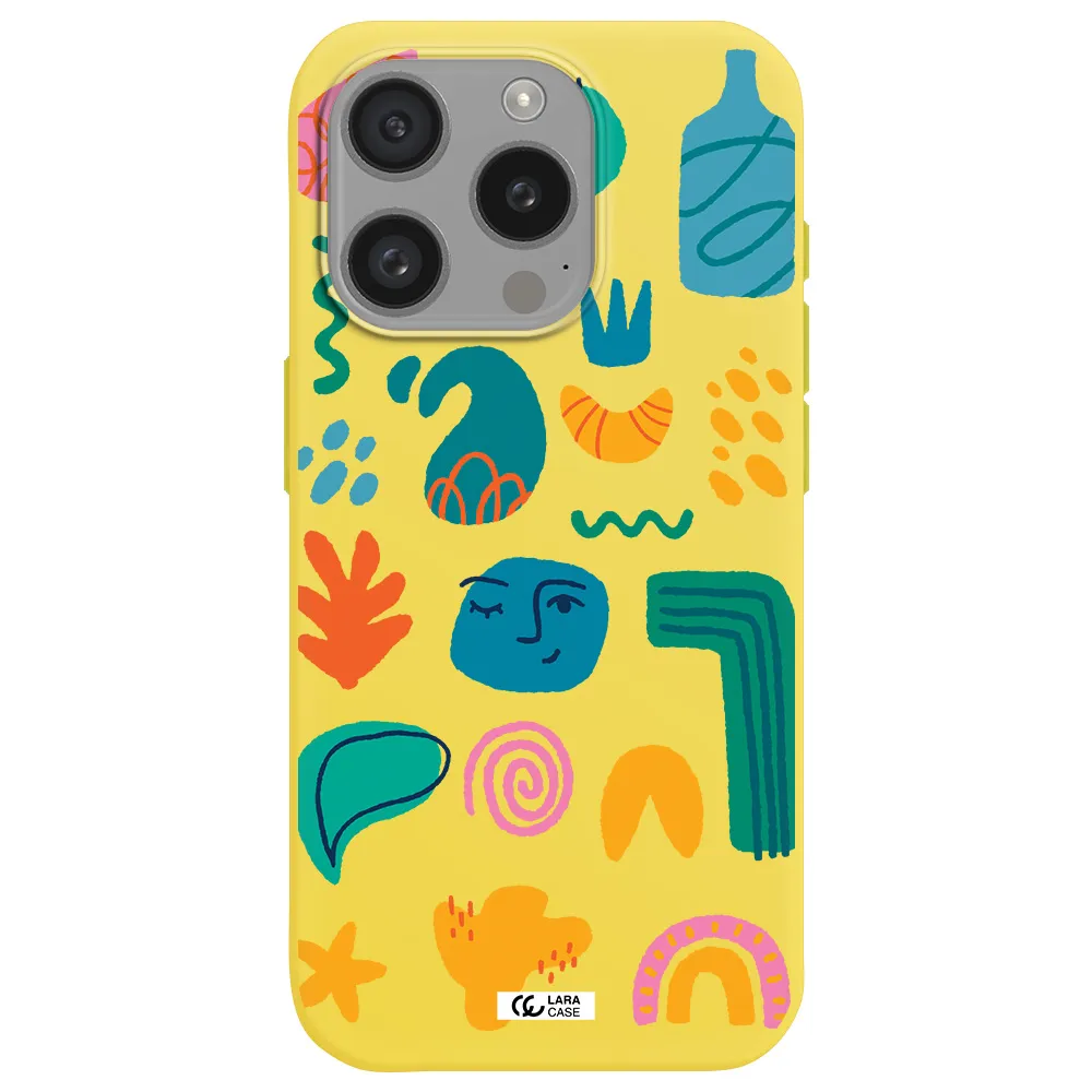 A Collection Of Colorful Shapes Apple Iphone 15 Pro Silicone Canary Yellow Case