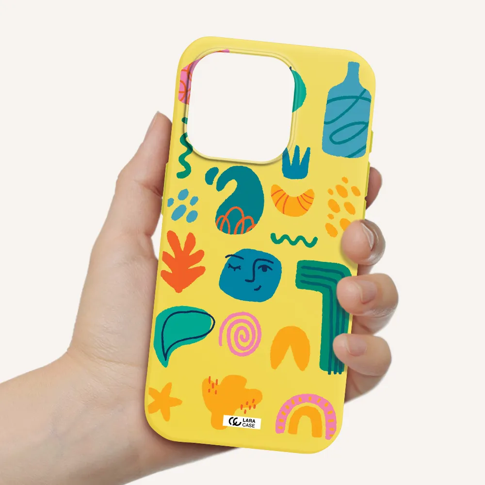 A Collection Of Colorful Shapes Apple Iphone 15 Pro Silicone Canary Yellow Case
