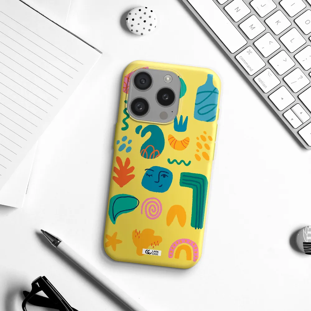 A Collection Of Colorful Shapes Apple Iphone 15 Pro Silicone Canary Yellow Case