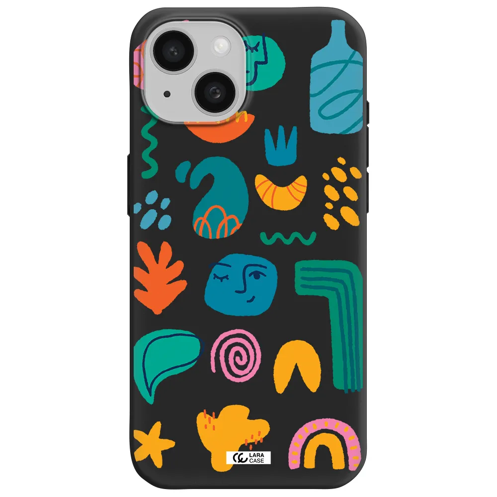 a collection of colorful shapes Apple iPhone 15 Silicone black Case