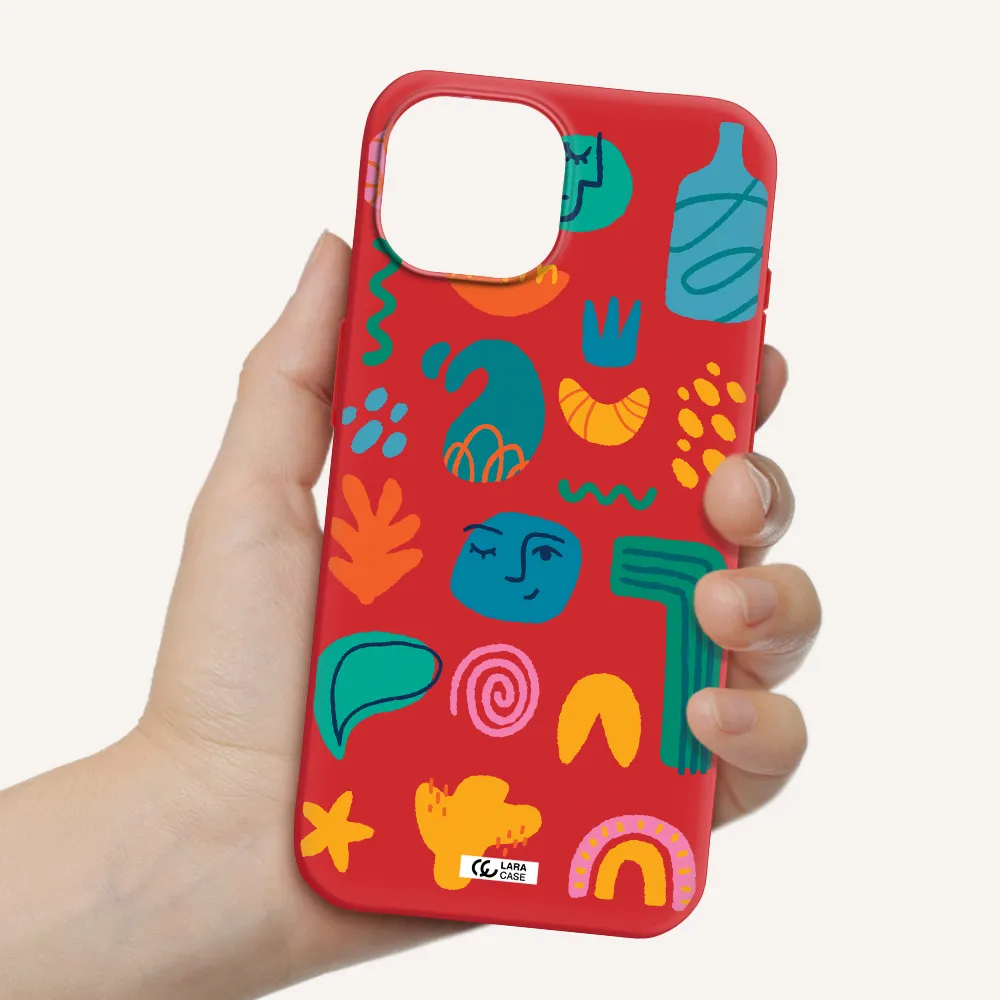 A Collection Of Colorful Shapes Apple Iphone 15 Silicone Imperial Red Case