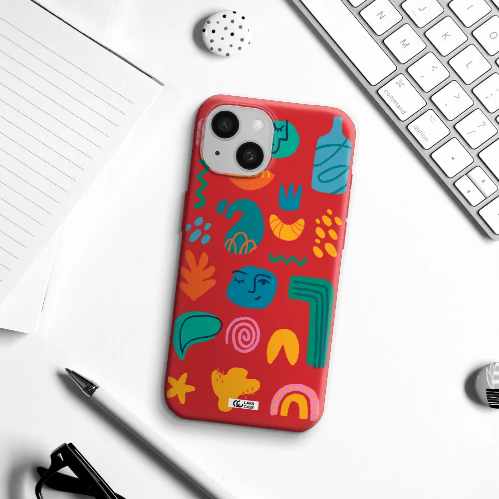 A Collection Of Colorful Shapes Apple Iphone 15 Silicone Imperial Red Case