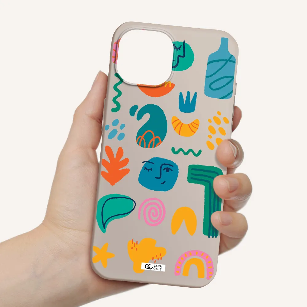 a collection of colorful shapes Apple iPhone 15 Silicone Stone Case