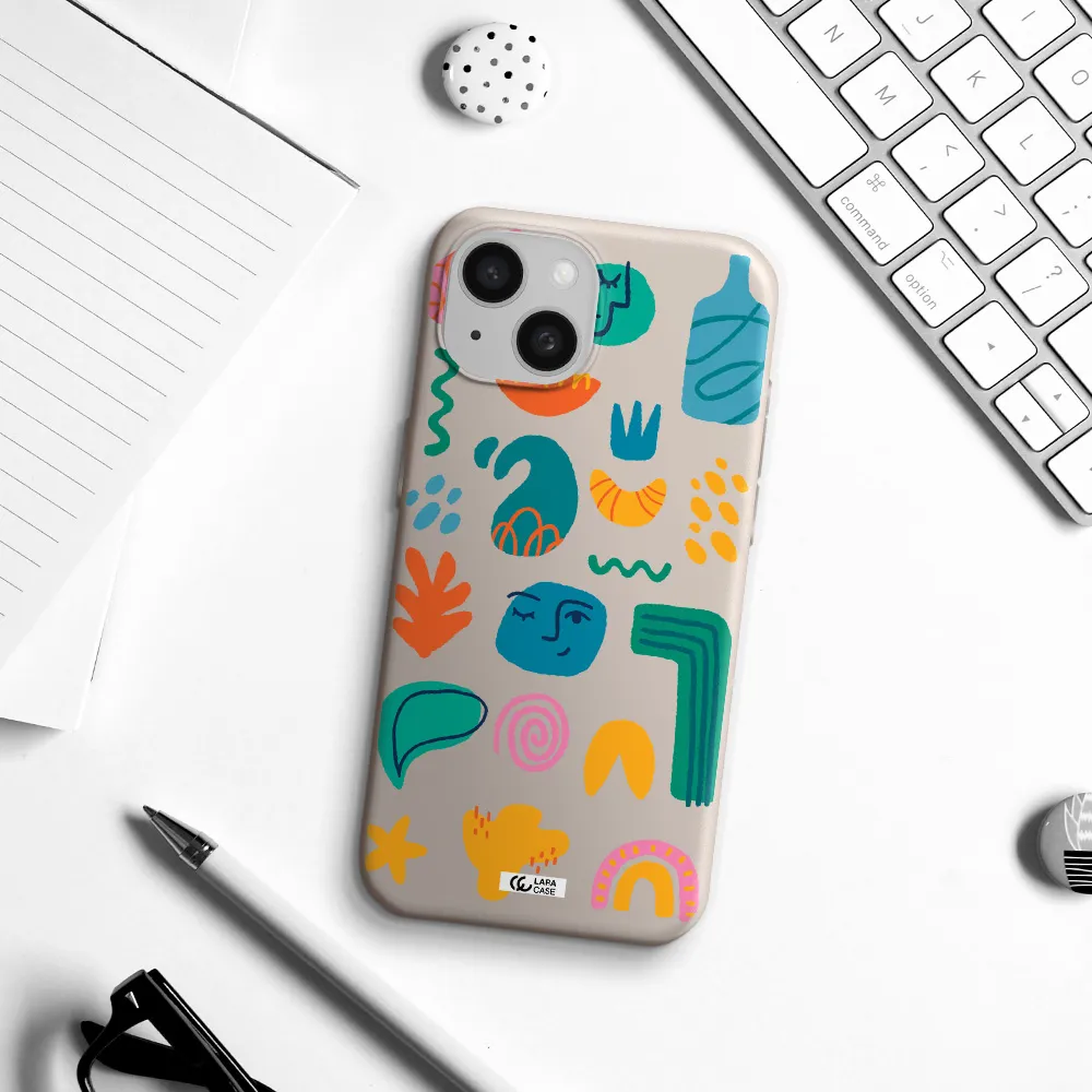 a collection of colorful shapes Apple iPhone 15 Silicone Stone Case