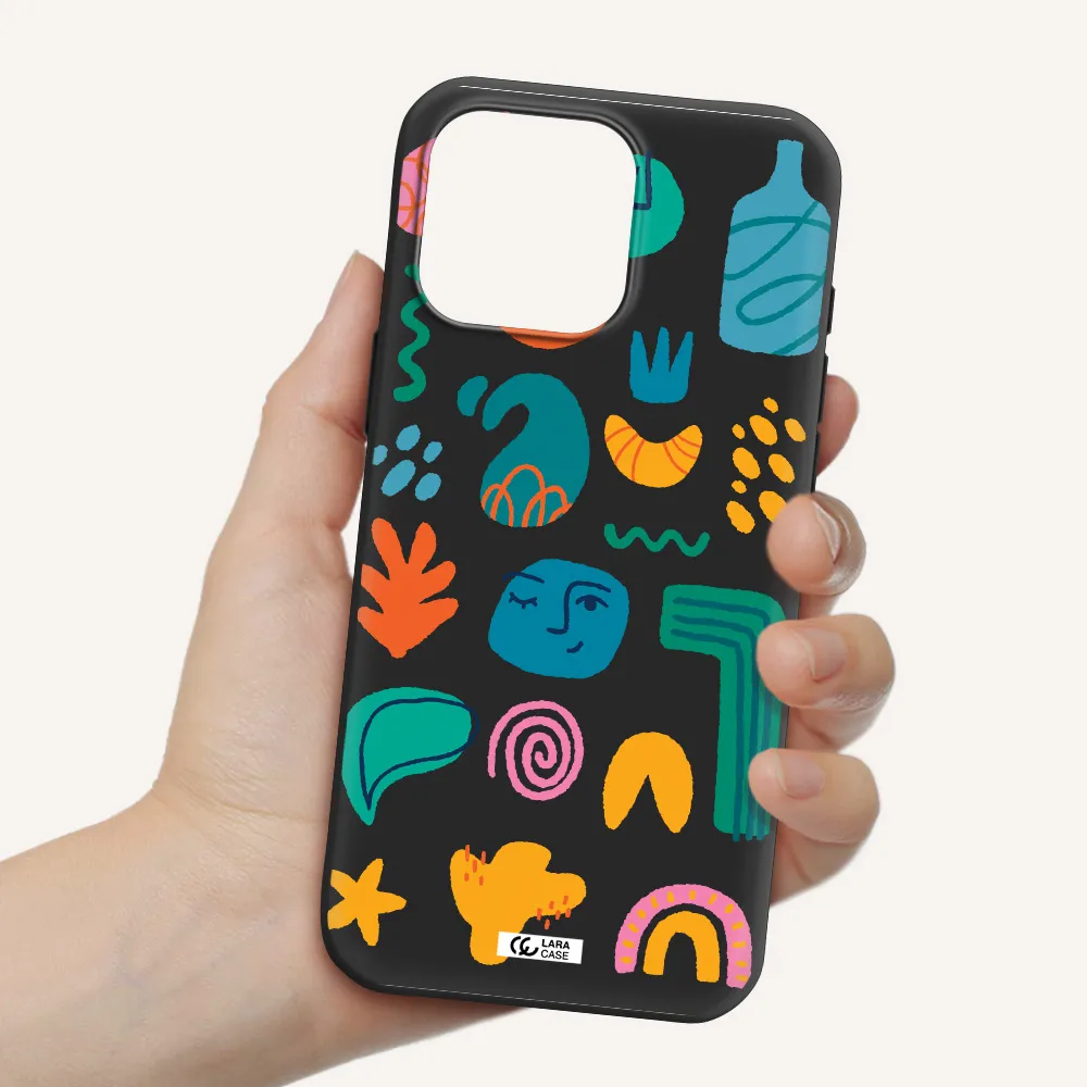 A Collection Of Colorful Shapes Apple Iphone 16 Pro Max Silicone Black Case