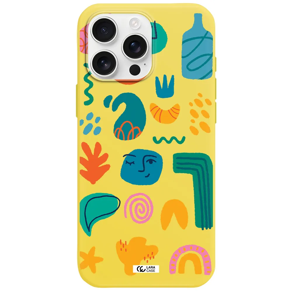 A Collection Of Colorful Shapes Apple Iphone 16 Pro Max Silicone Canary Yellow Case