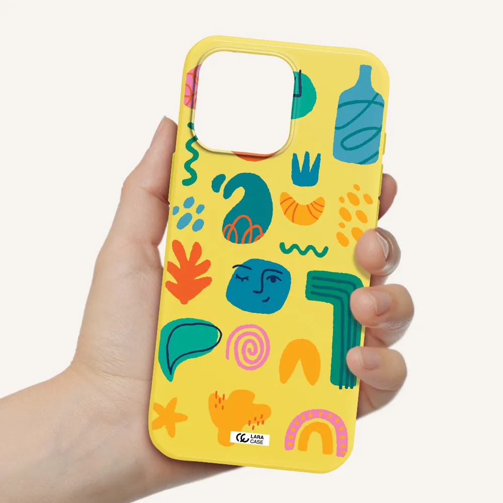 A Collection Of Colorful Shapes Apple Iphone 16 Pro Max Silicone Canary Yellow Case