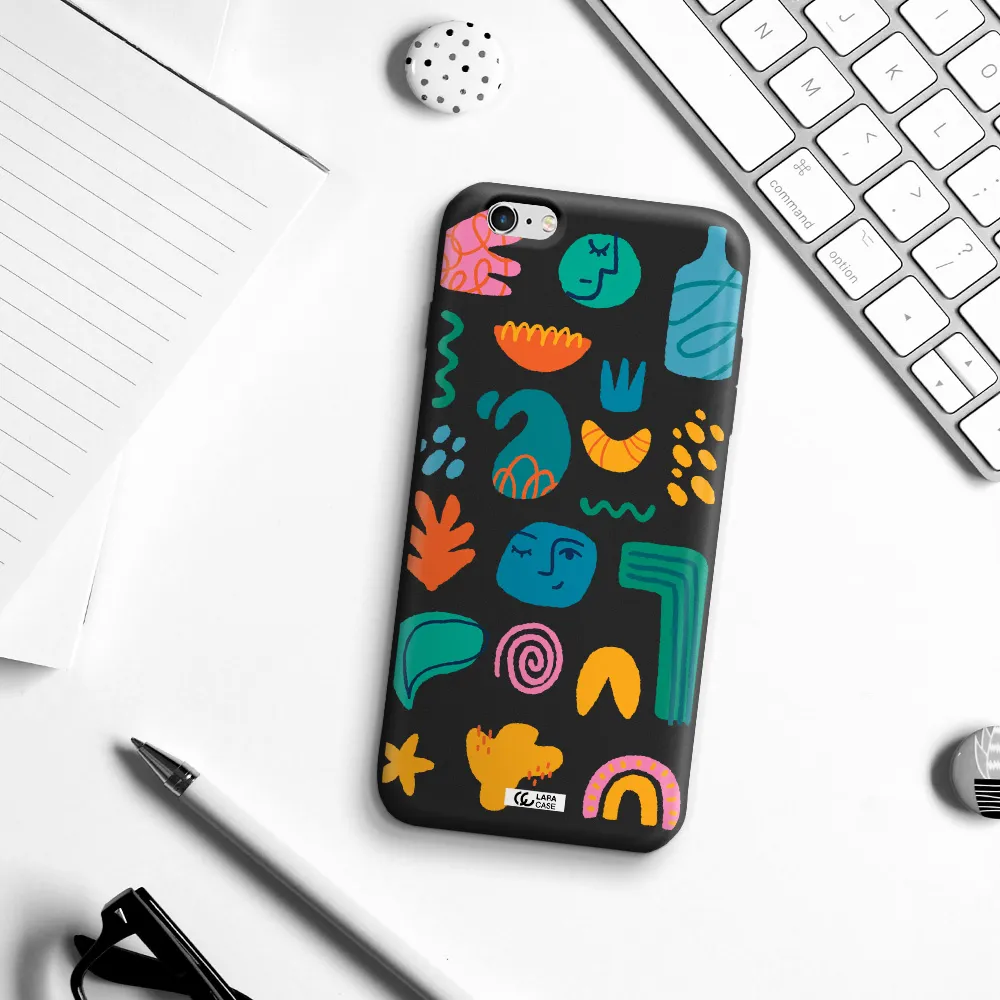 a collection of colorful shapes Apple iPhone 6 plus Silicone black Case