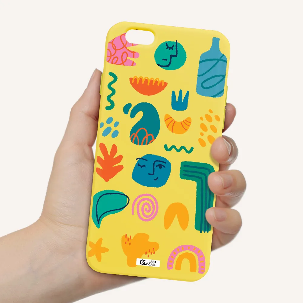 a collection of colorful shapes Apple iPhone 6 Silicone canary yellow Case