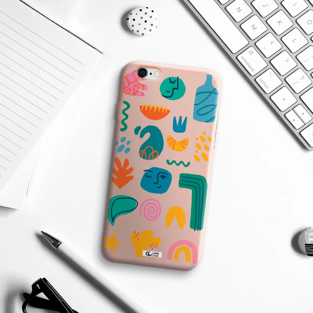 a collection of colorful shapes Apple iPhone 6 Silicone pastel pink Case