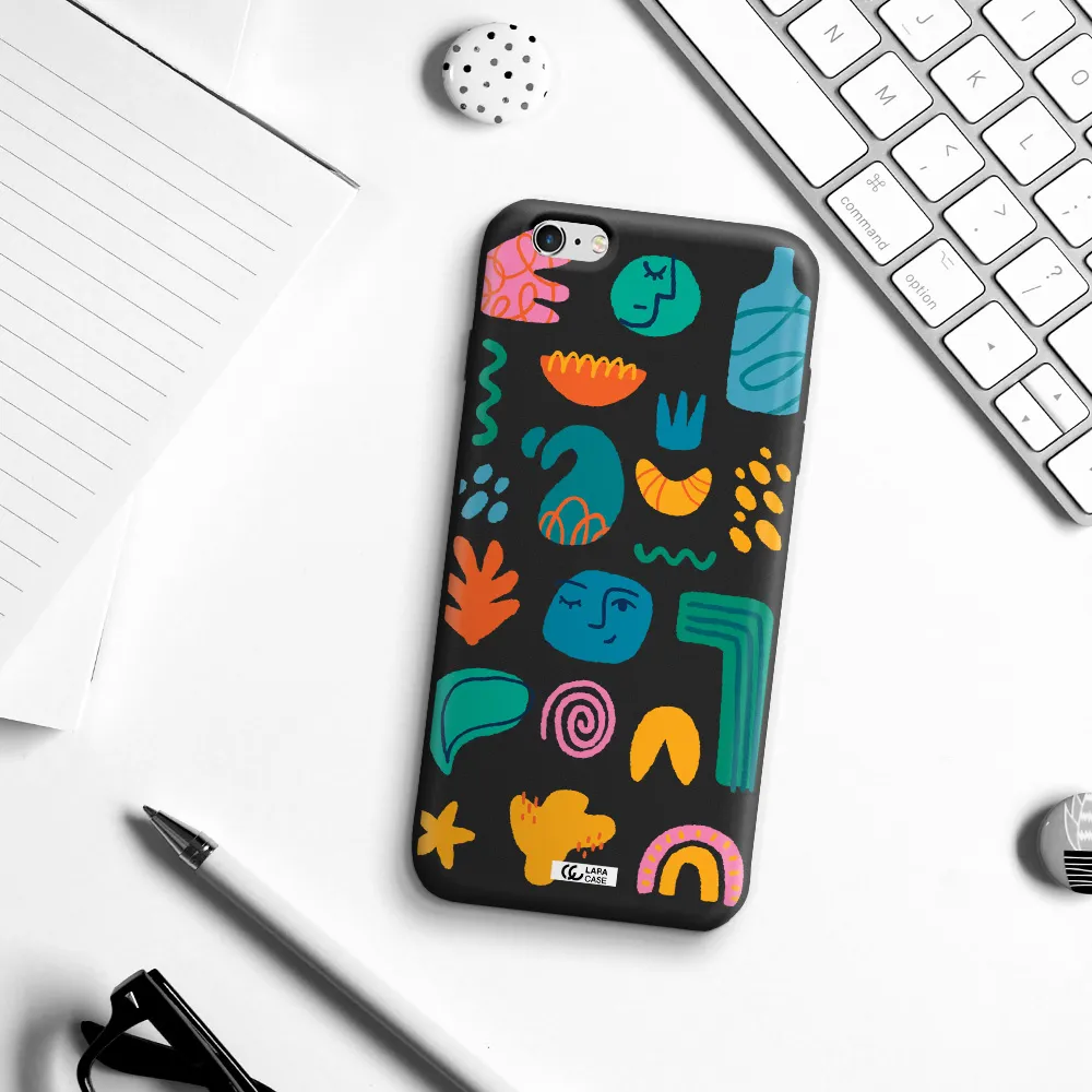 a collection of colorful shapes Apple iPhone 6S Silicone black Case