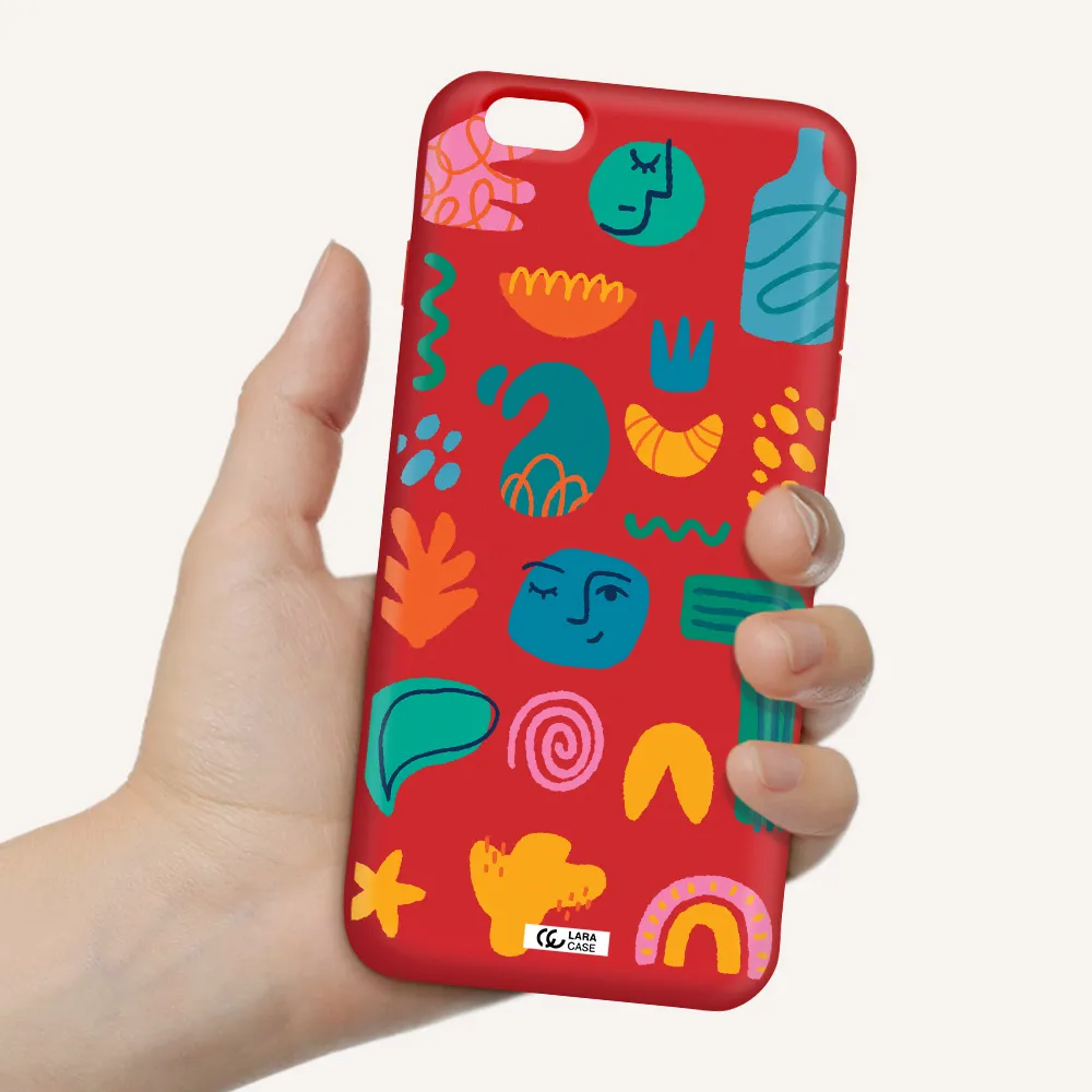 a collection of colorful shapes Apple iPhone 6S Silicone Imperial Red Case