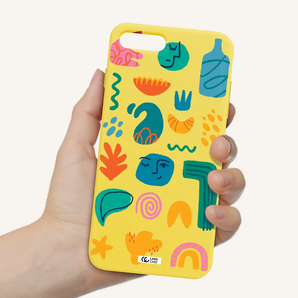 a collection of colorful shapes Apple iPhone 7 plus Silicone canary yellow Case