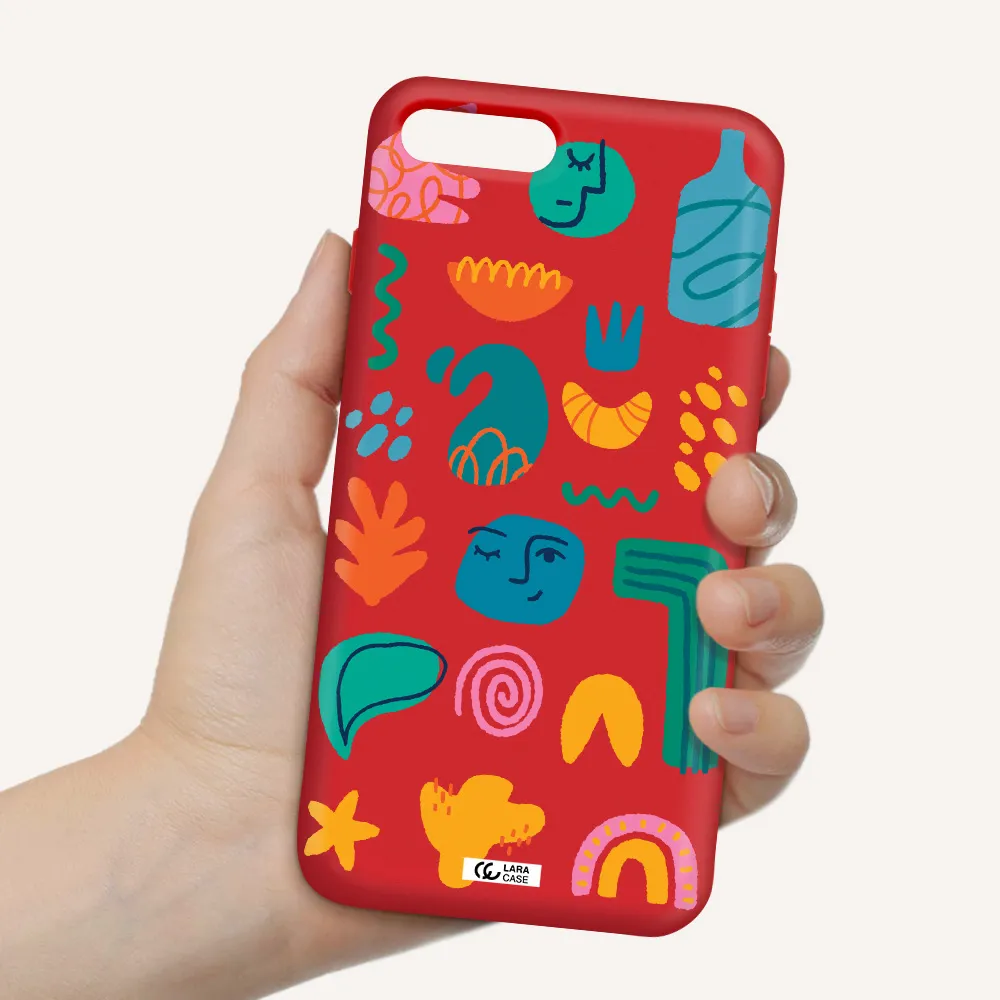 a collection of colorful shapes Apple iPhone 7 plus Silicone Imperial Red Case