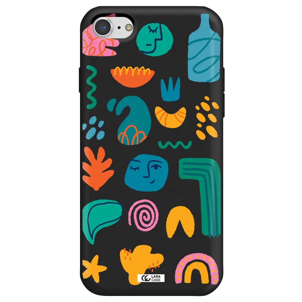 a collection of colorful shapes Apple iPhone 7 Silicone black Case