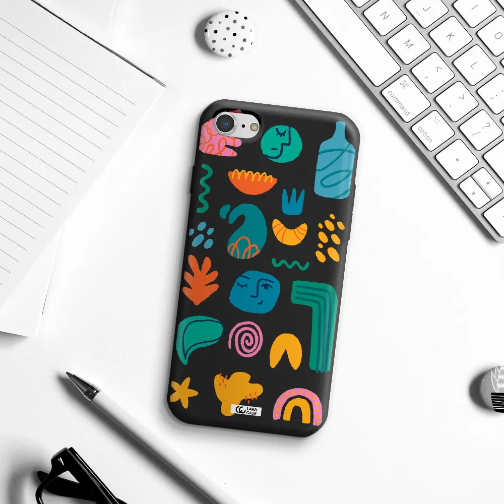 a collection of colorful shapes Apple iPhone 7 Silicone black Case