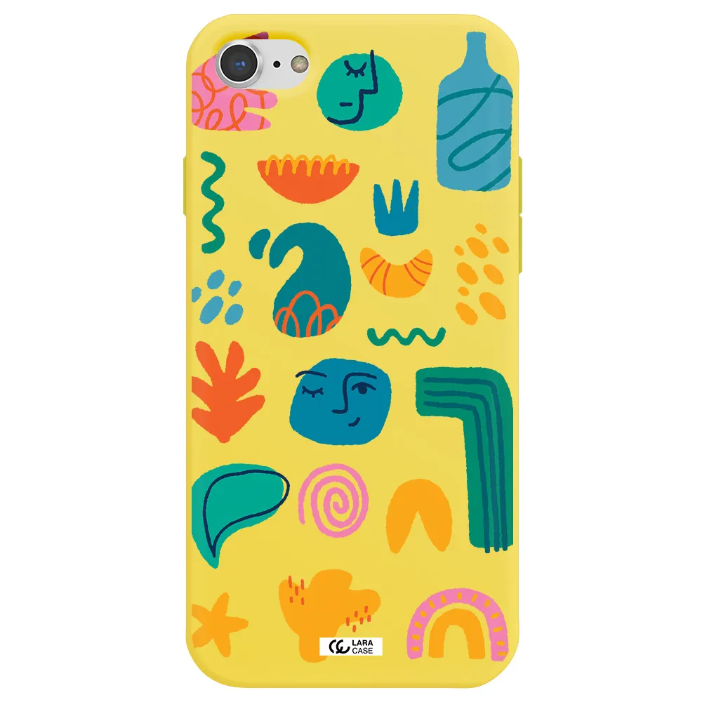 a collection of colorful shapes Apple iPhone 7 Silicone canary yellow Case