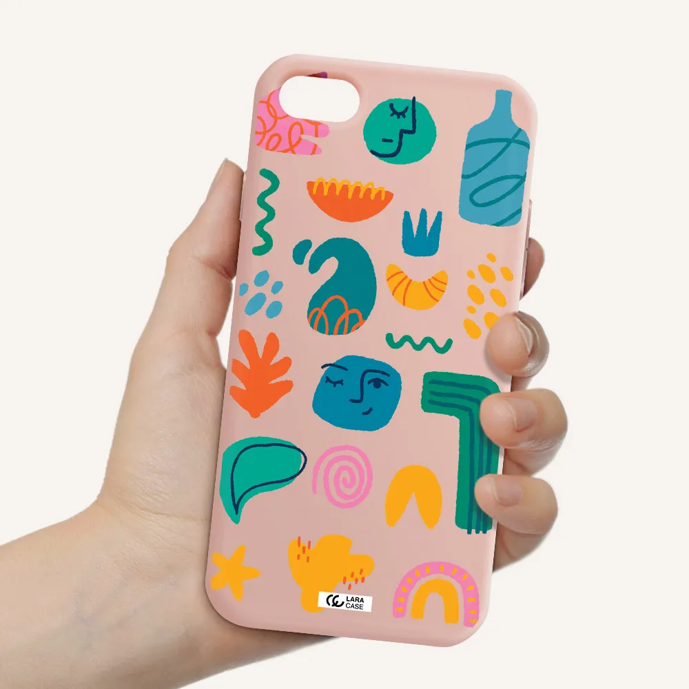 a collection of colorful shapes Apple iPhone 7 Silicone pastel pink Case