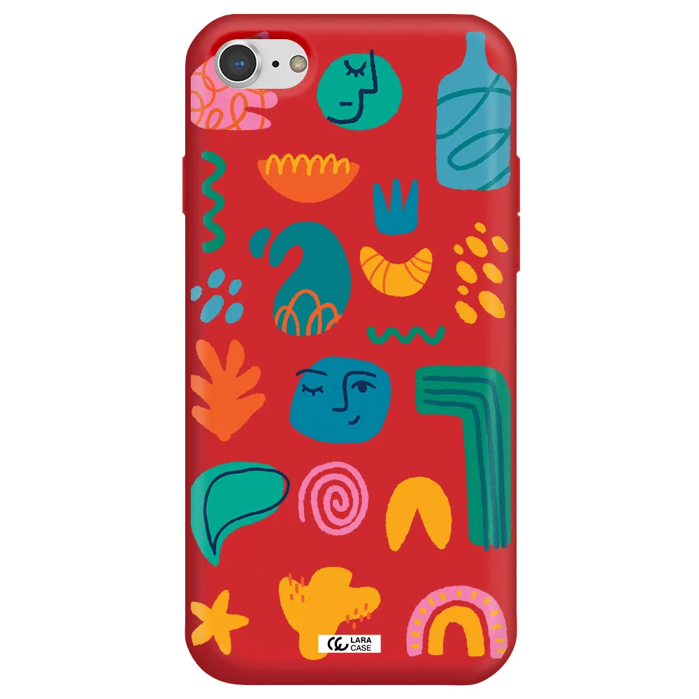 a collection of colorful shapes Apple iPhone 8 Silicone Imperial Red Case