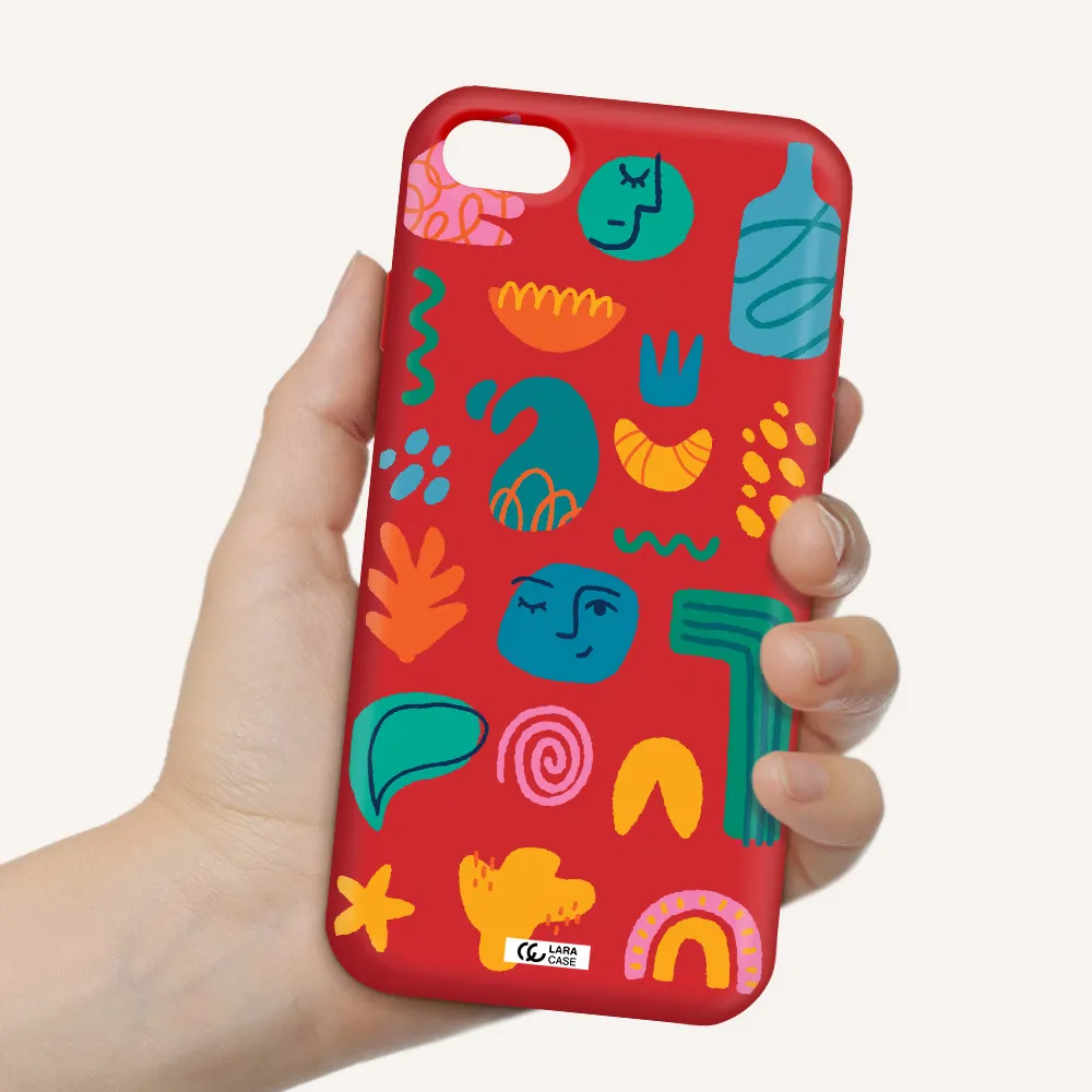 a collection of colorful shapes Apple iPhone 8 Silicone Imperial Red Case