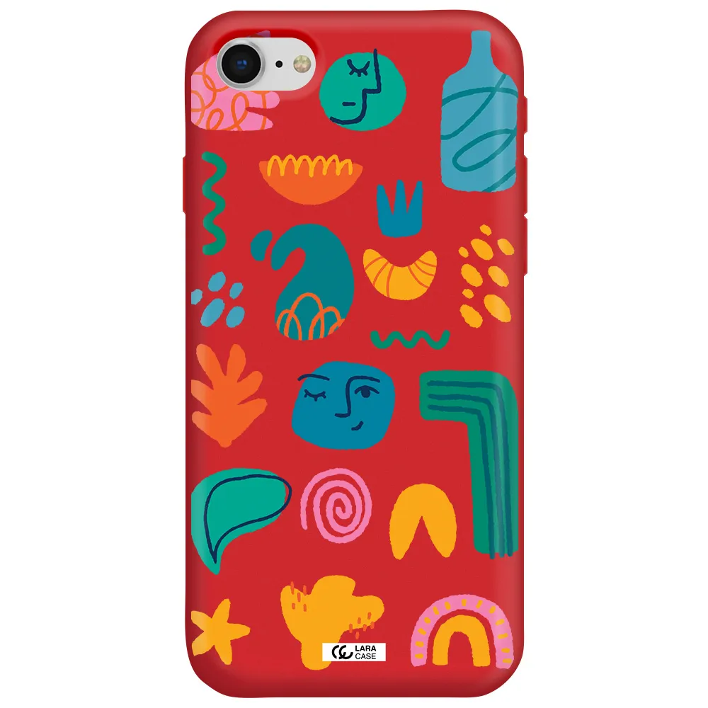 a collection of colorful shapes Apple iPhone se 2020 Silicone Imperial Red Case