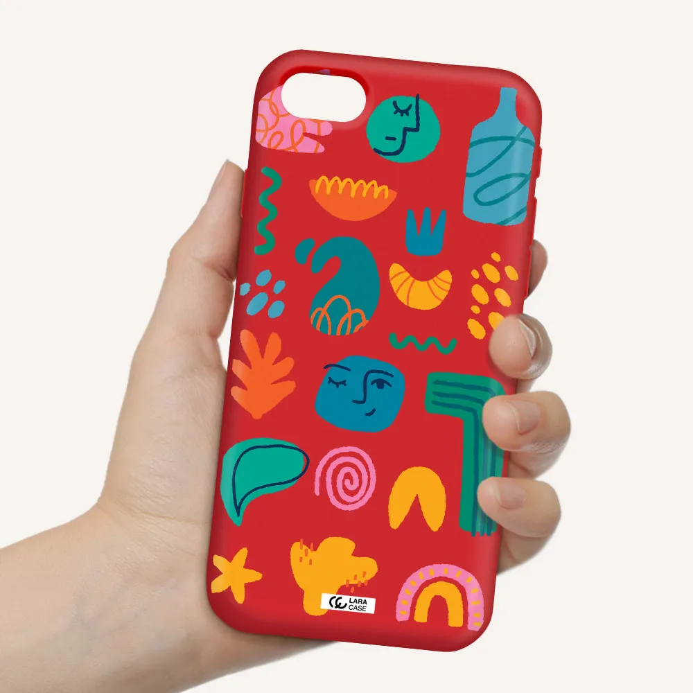 a collection of colorful shapes Apple iPhone se 2020 Silicone Imperial Red Case