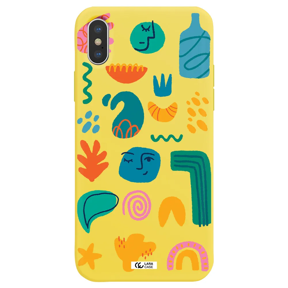 a collection of colorful shapes Apple iPhone X Silicone canary yellow Case