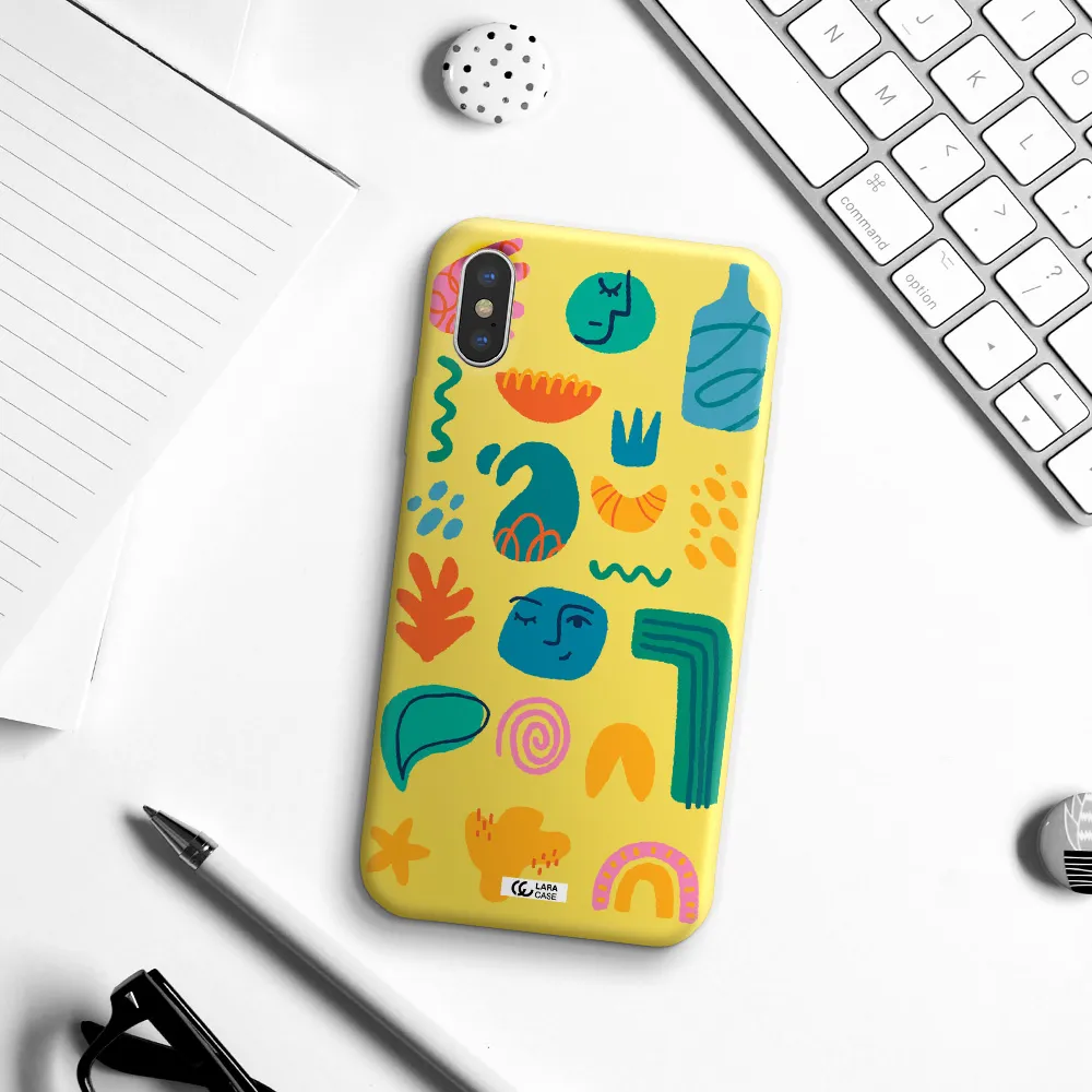 a collection of colorful shapes Apple iPhone X Silicone canary yellow Case