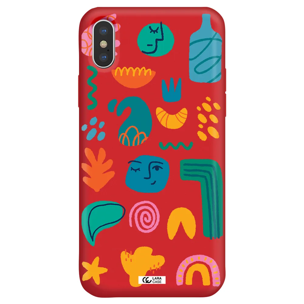 a collection of colorful shapes Apple iPhone X Silicone Imperial Red Case