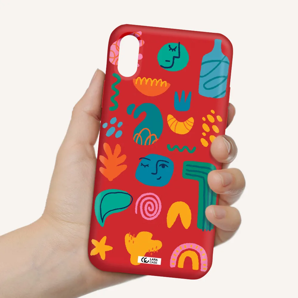 a collection of colorful shapes Apple iPhone X Silicone Imperial Red Case