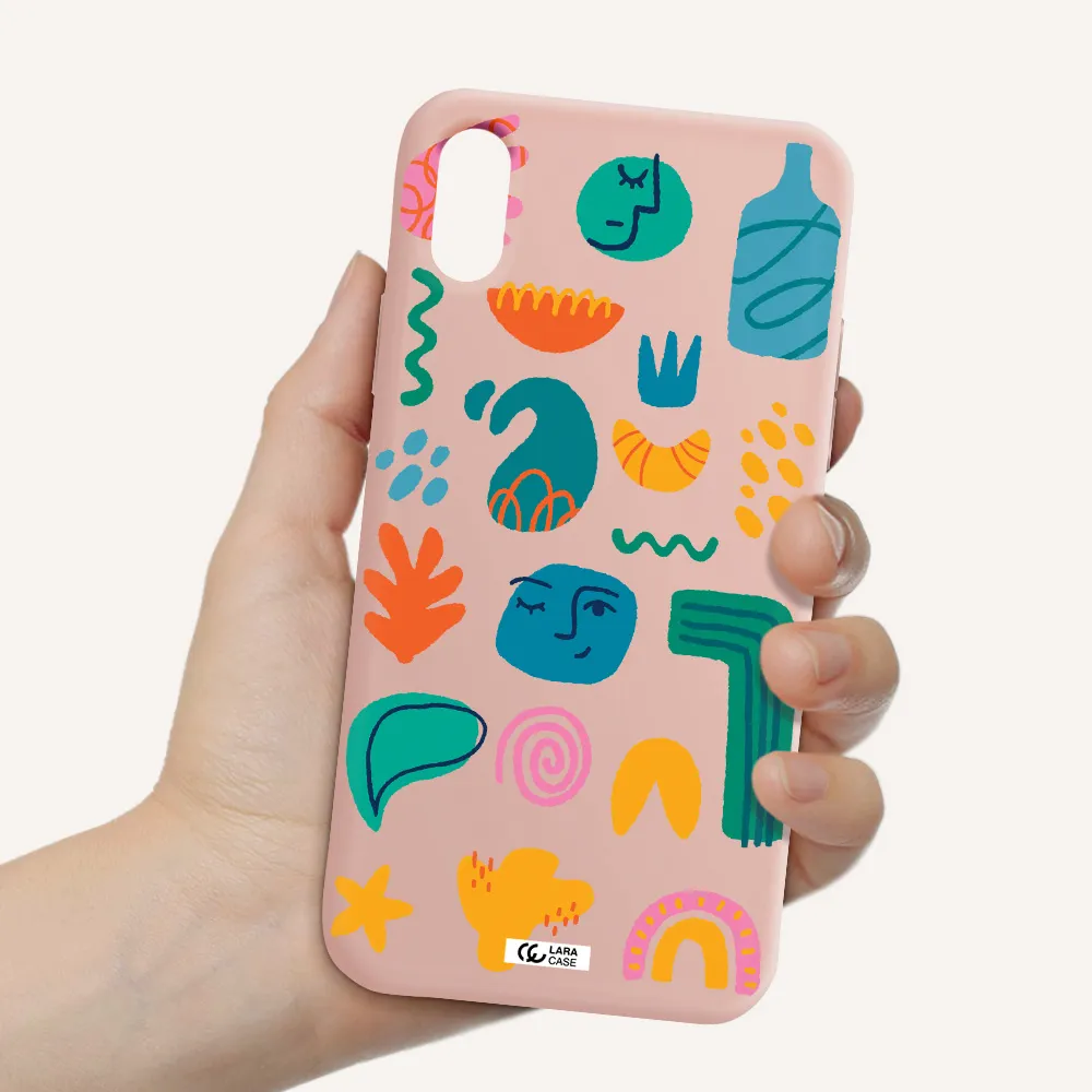 a collection of colorful shapes Apple iPhone X Silicone pastel pink Case