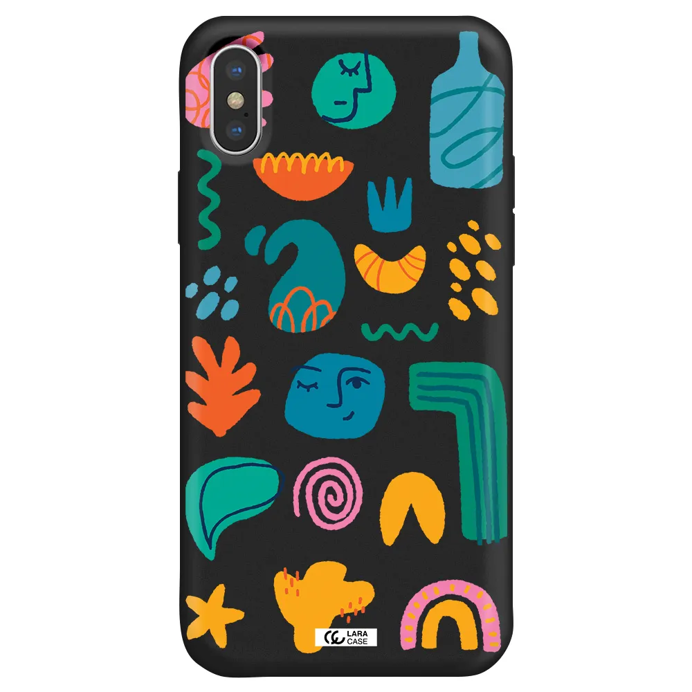 a collection of colorful shapes Apple iPhone XS Silicone black Case