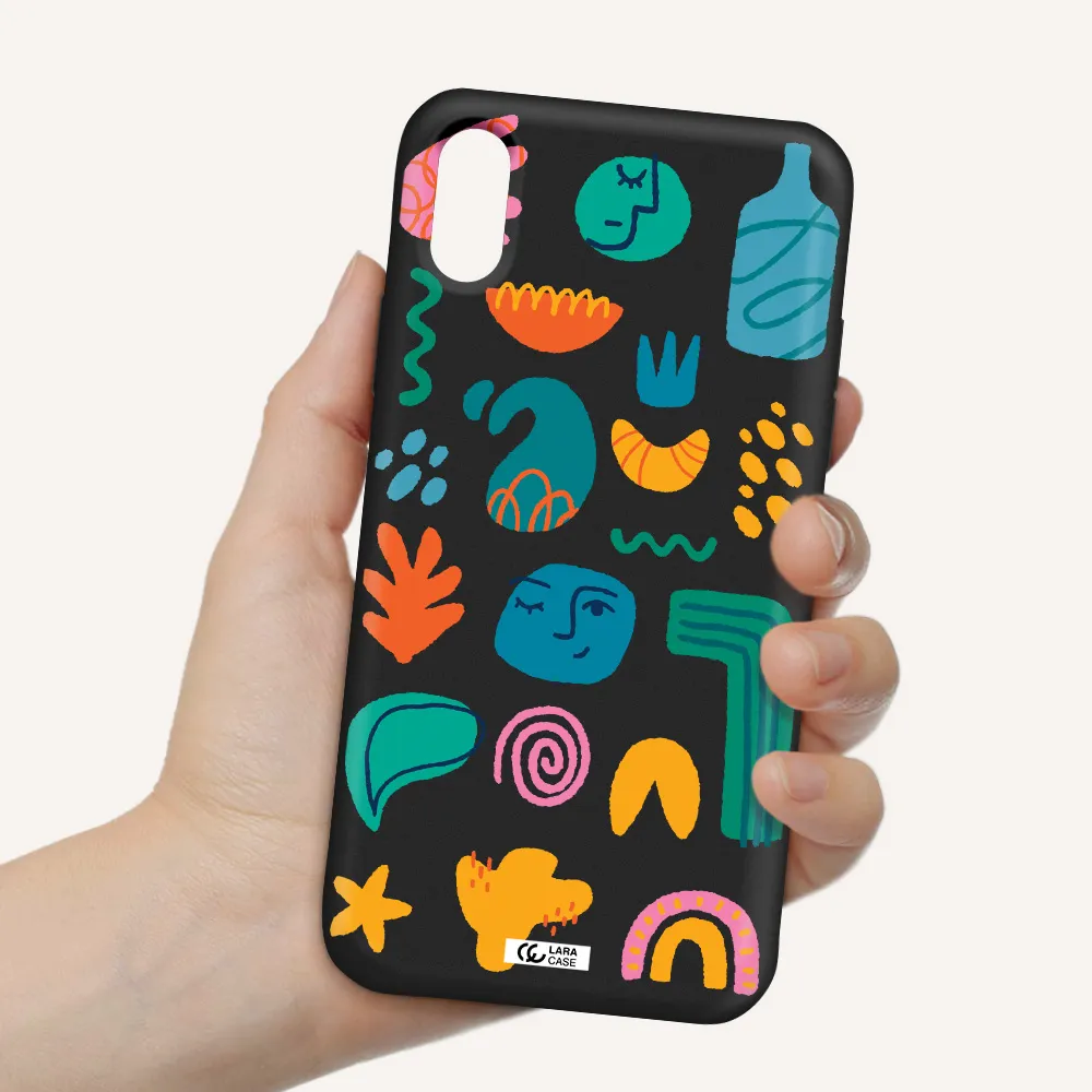 a collection of colorful shapes Apple iPhone XS Silicone black Case