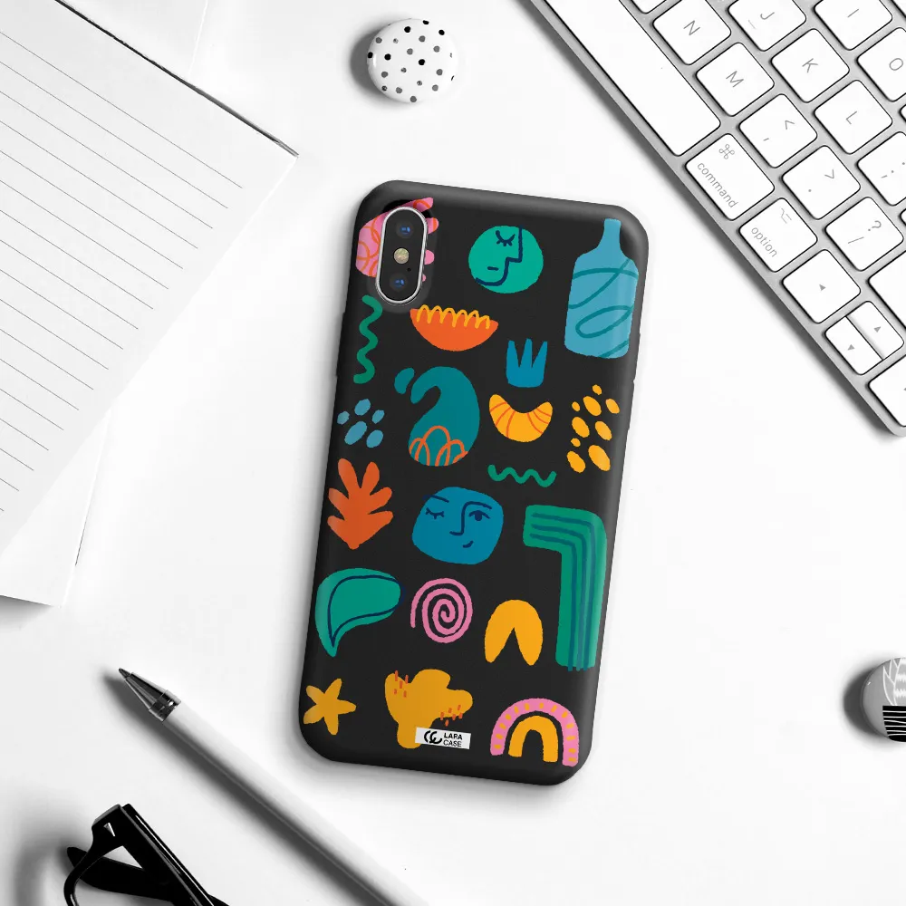 a collection of colorful shapes Apple iPhone XS Silicone black Case