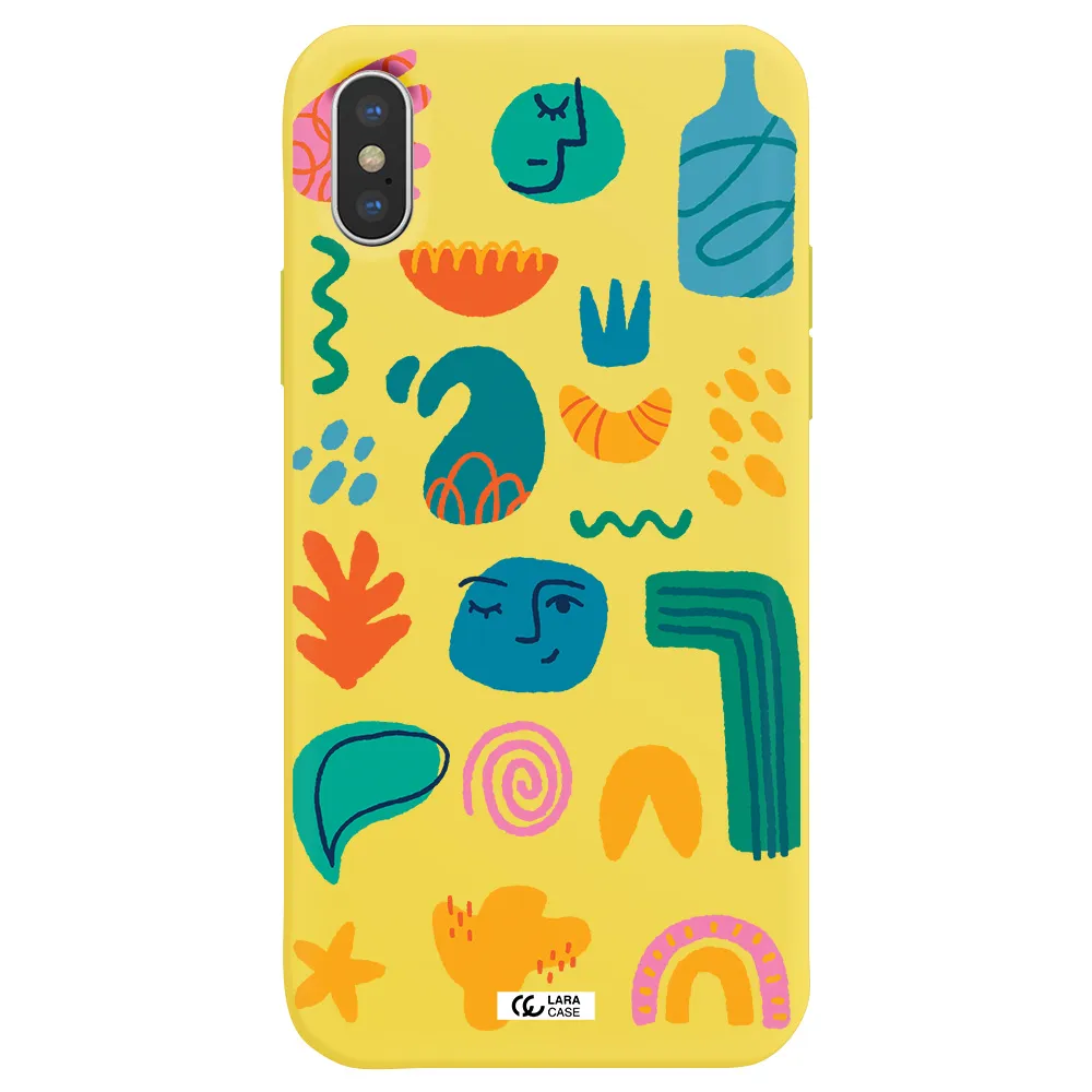 a collection of colorful shapes Apple iPhone XS Silicone canary yellow Case