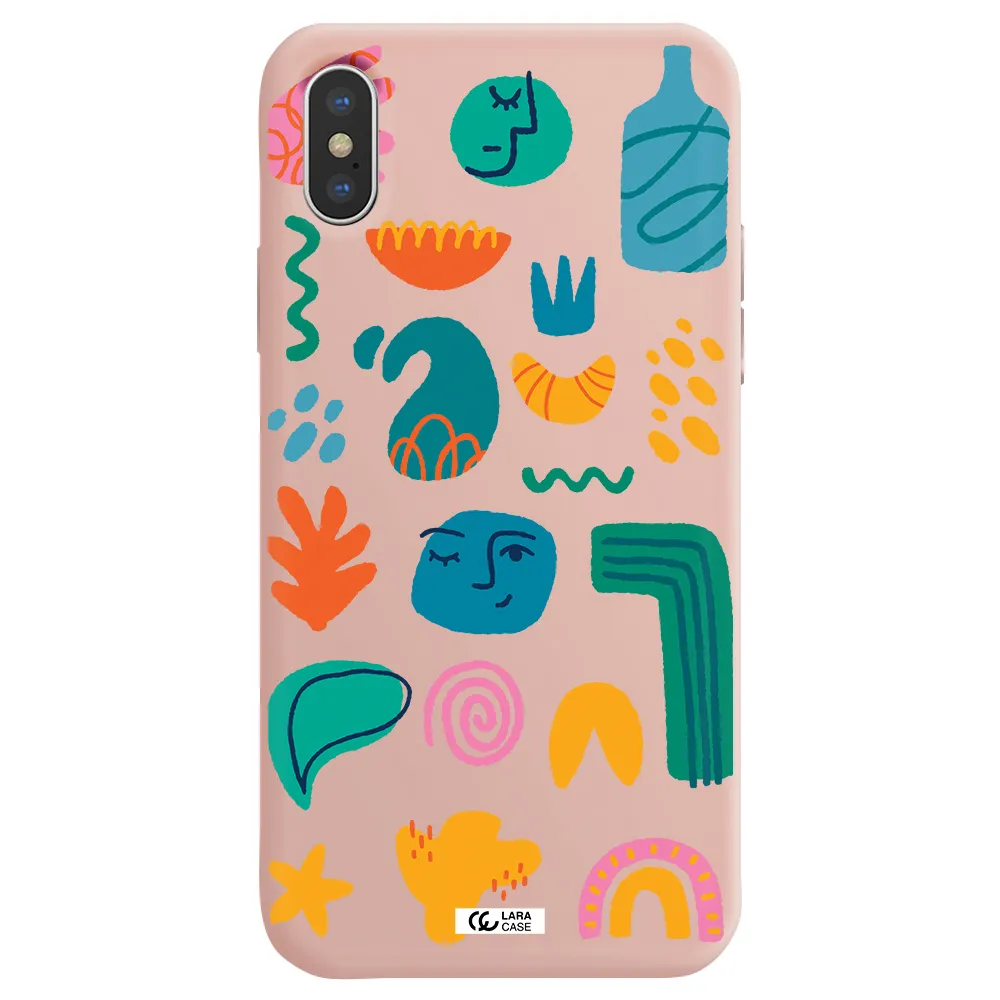 a collection of colorful shapes Apple iPhone XS Silicone pastel pink Case