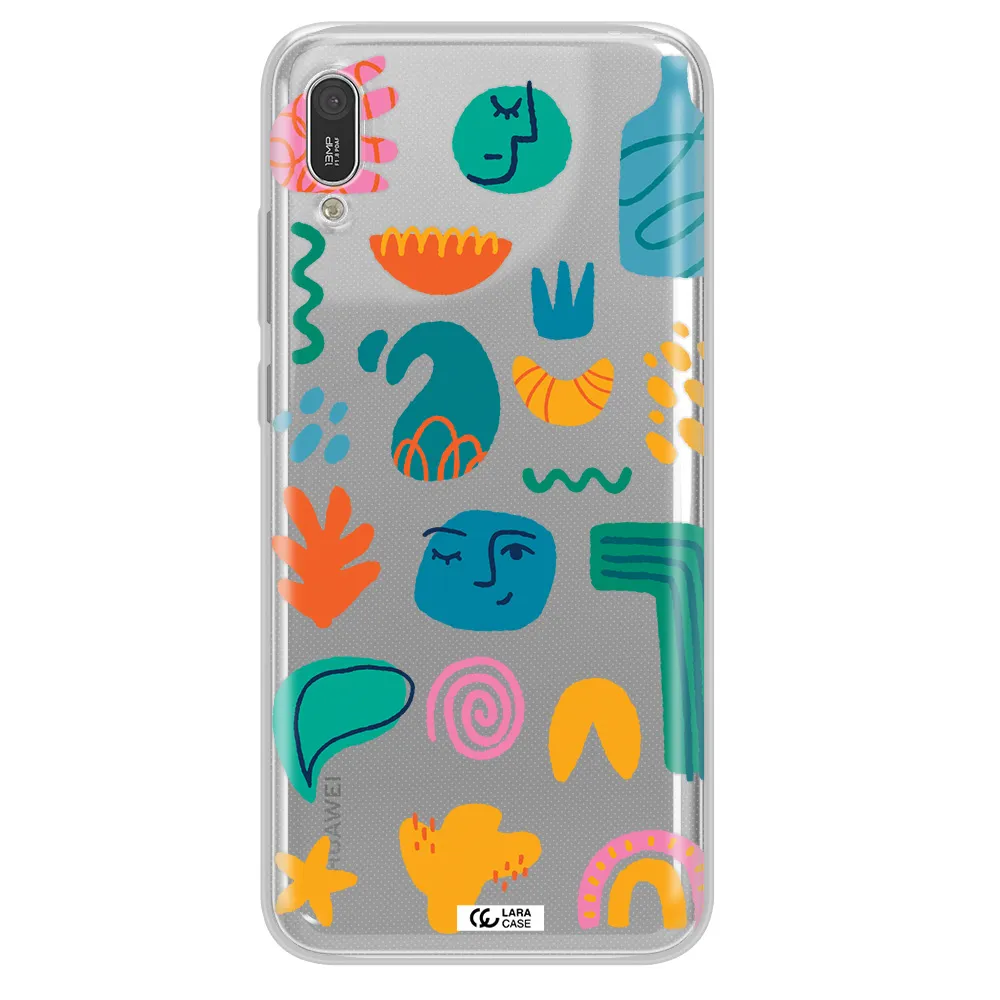 a collection of colorful shapes Huawei Y6 Pro 2019 Clear TPU Case