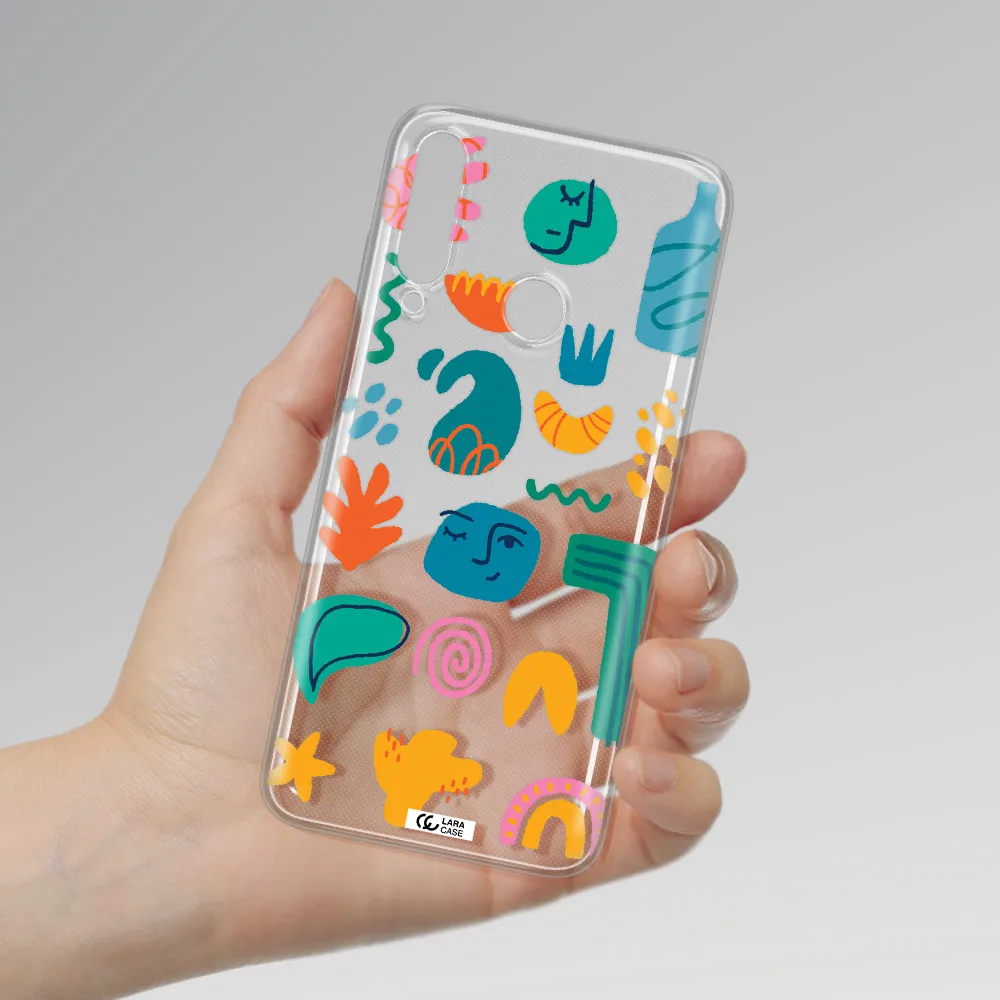 a collection of colorful shapes Huawei Y6P Clear TPU Case