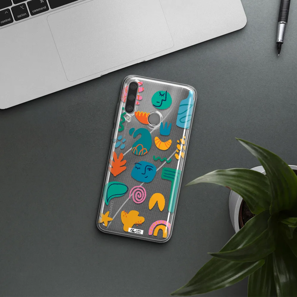 a collection of colorful shapes Huawei Y6P Clear TPU Case