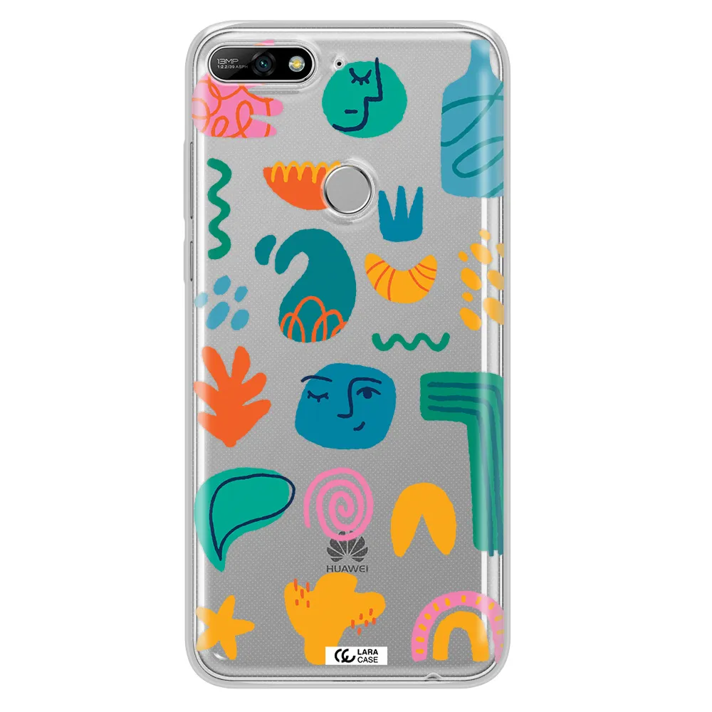 a collection of colorful shapes Huawei Y7 2018 Clear TPU Case