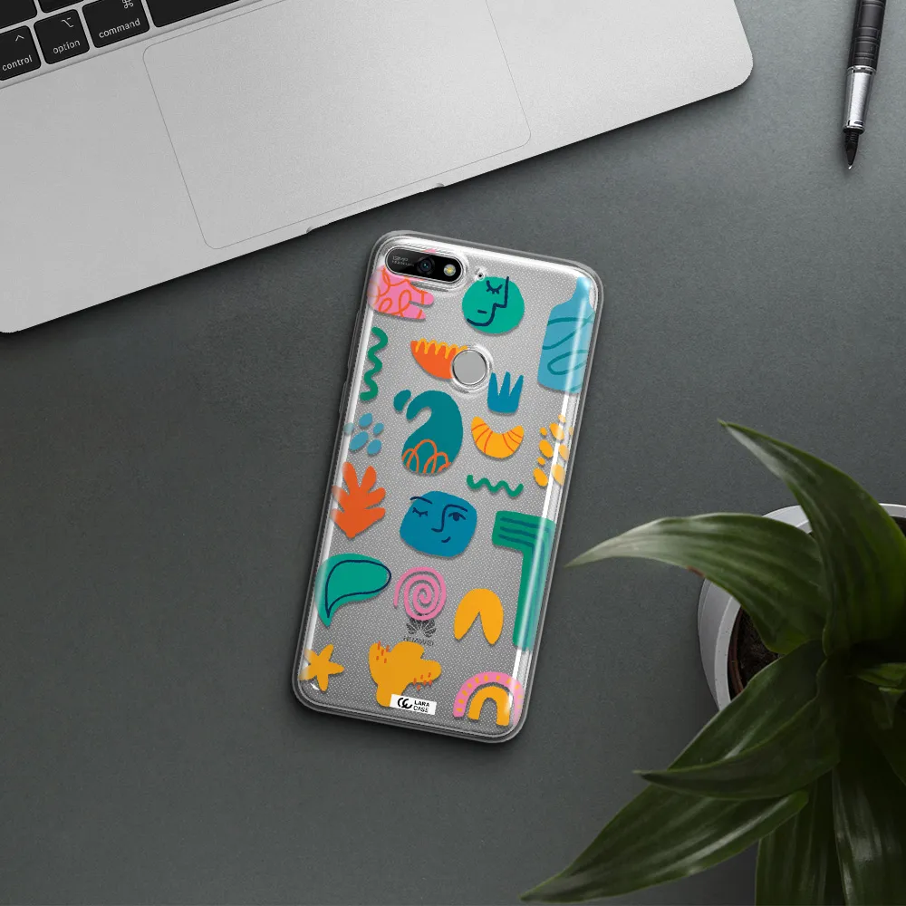 a collection of colorful shapes Huawei Y7 2018 Clear TPU Case