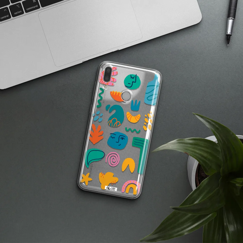 a collection of colorful shapes Huawei Y7 2019 Clear TPU Case