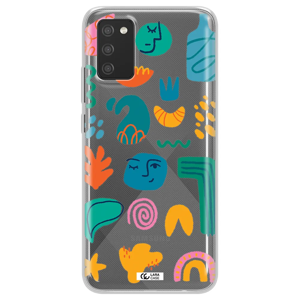 a collection of colorful shapes Samsung A02S Clear TPU Case