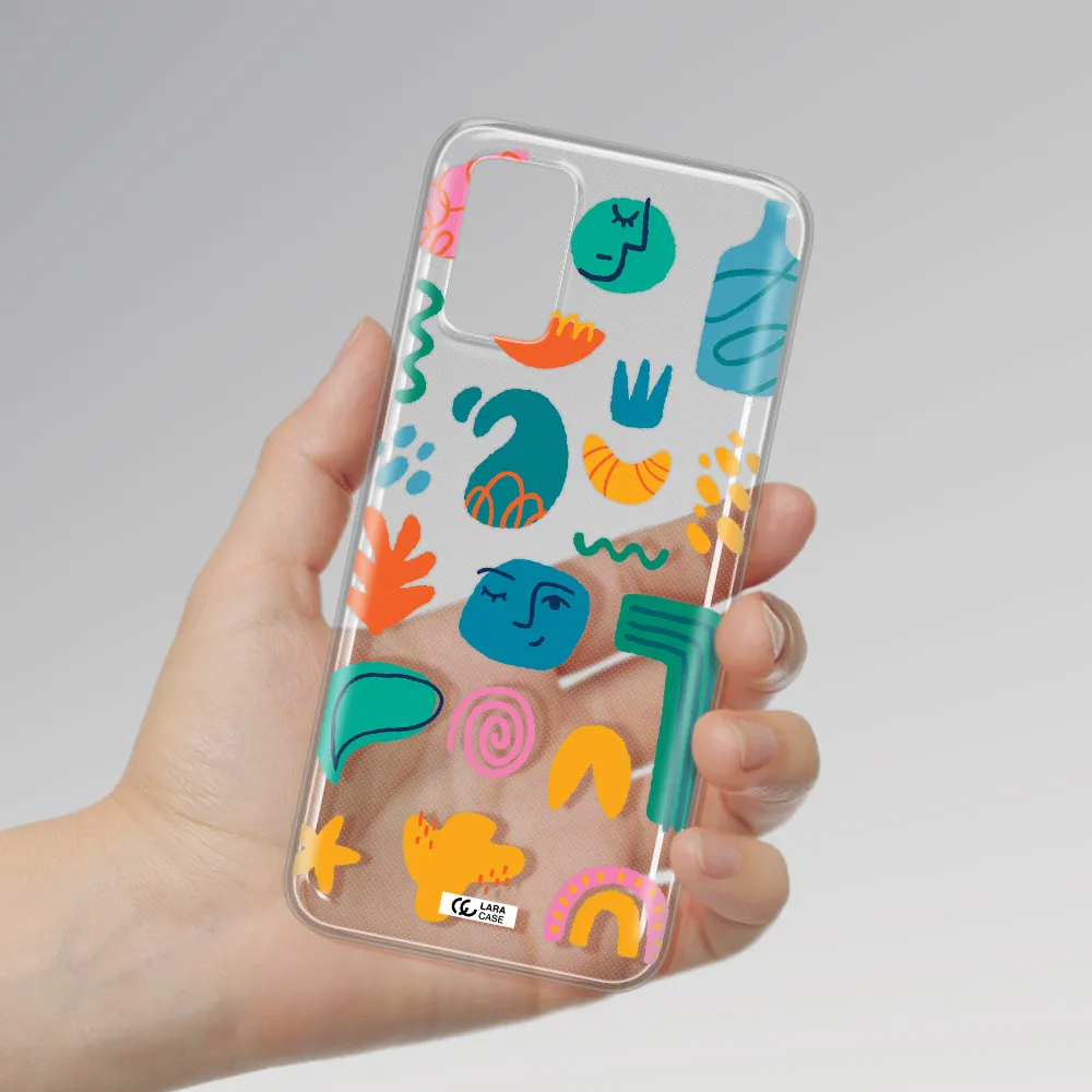 a collection of colorful shapes Samsung A03S Clear TPU Case