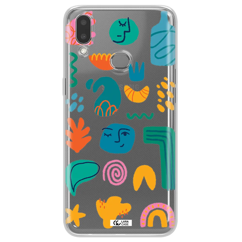 a collection of colorful shapes Samsung A10S Clear TPU Case