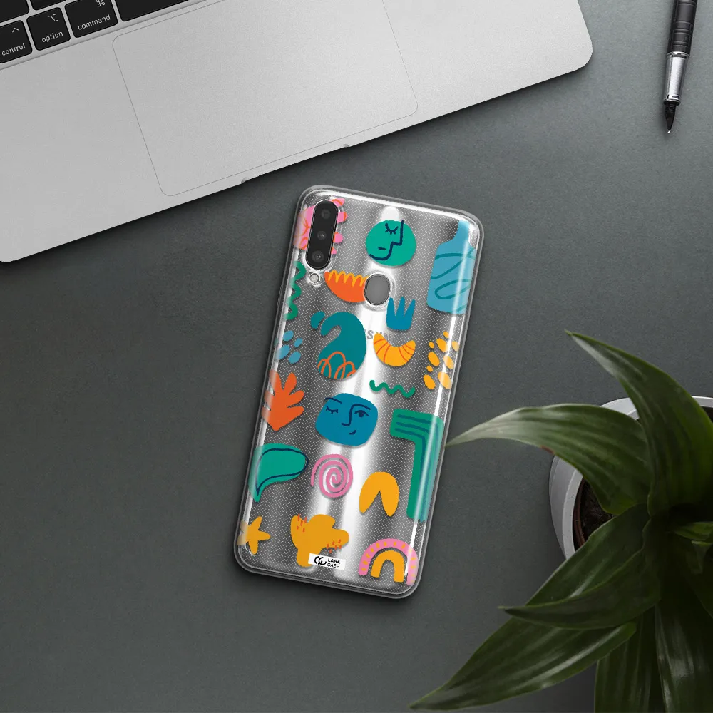 a collection of colorful shapes Samsung A20S Clear TPU Case