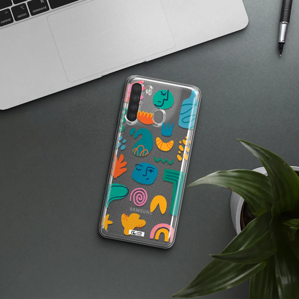 a collection of colorful shapes Samsung A21 Clear TPU Case