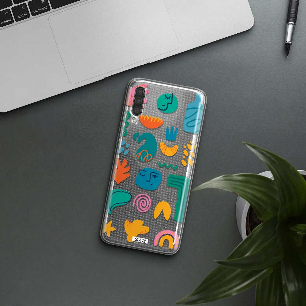 a collection of colorful shapes Samsung A30S Clear TPU Case