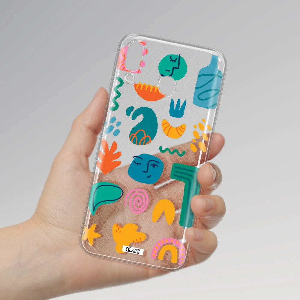 a collection of colorful shapes Samsung M20 Clear TPU Case