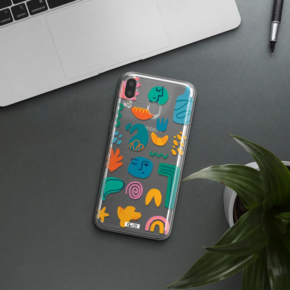 a collection of colorful shapes Samsung M20 Clear TPU Case